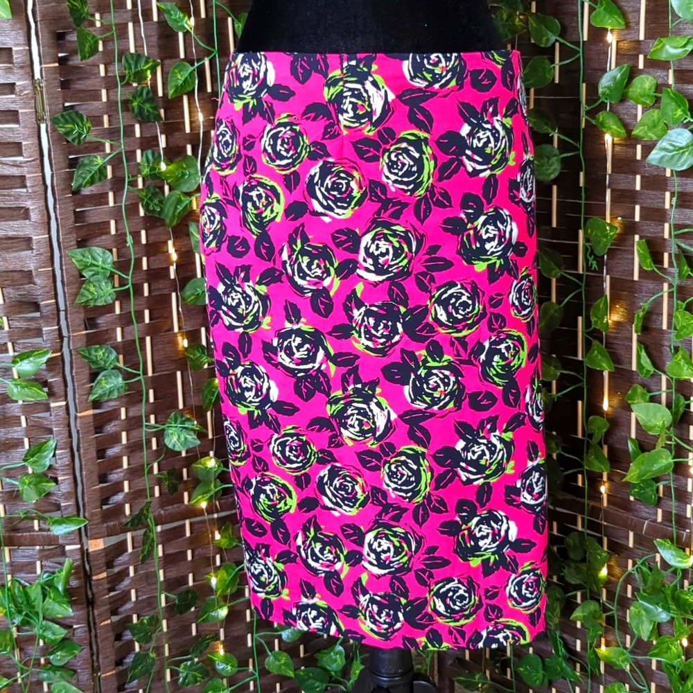 Neon Roses Pencil Skirt